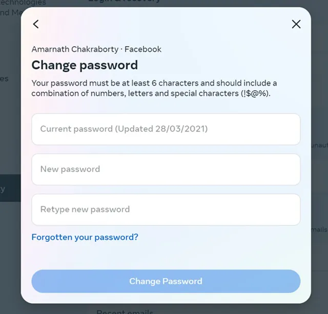current password and the new one