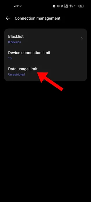 Data usage limit
