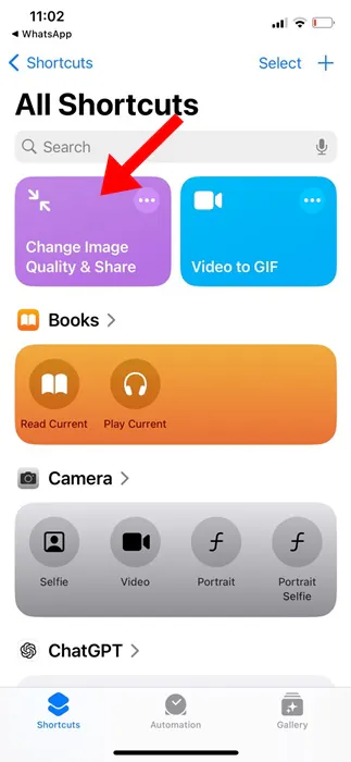 tap on the new shortcut