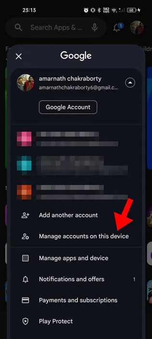 Manage Accounts on this device