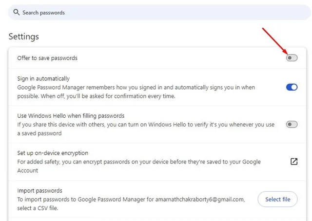 Offer to save passwords