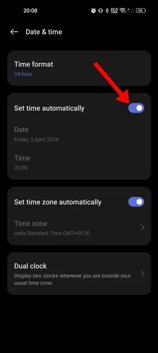 Set time automatically