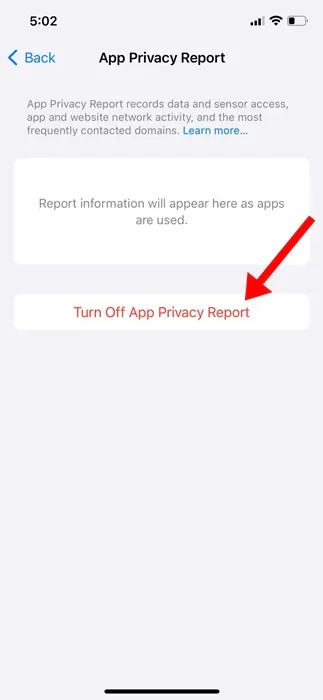 Turn off App Privacy Report