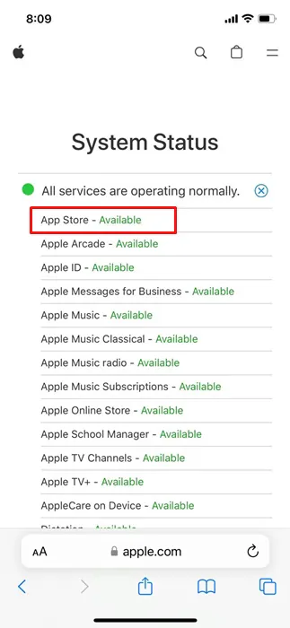 Check the Apple Server Status