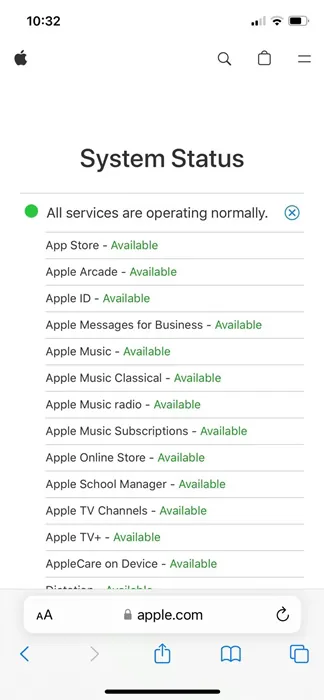 Check the Apple's System Status