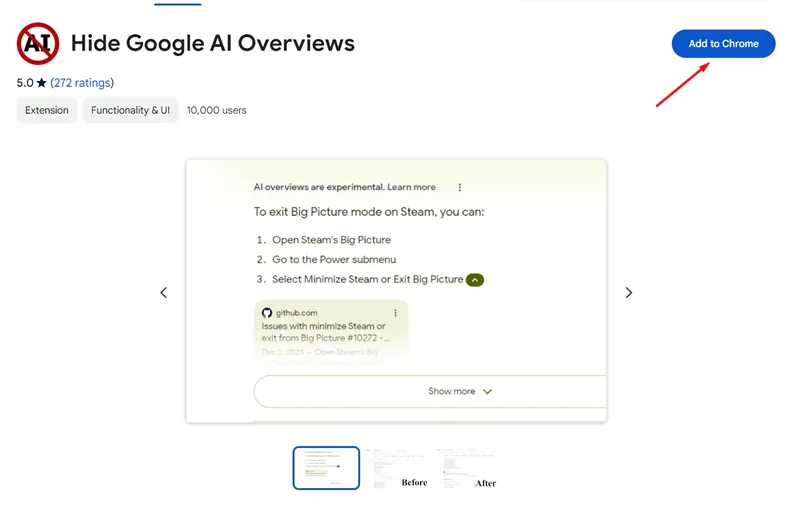 Hide Google AI Overviews